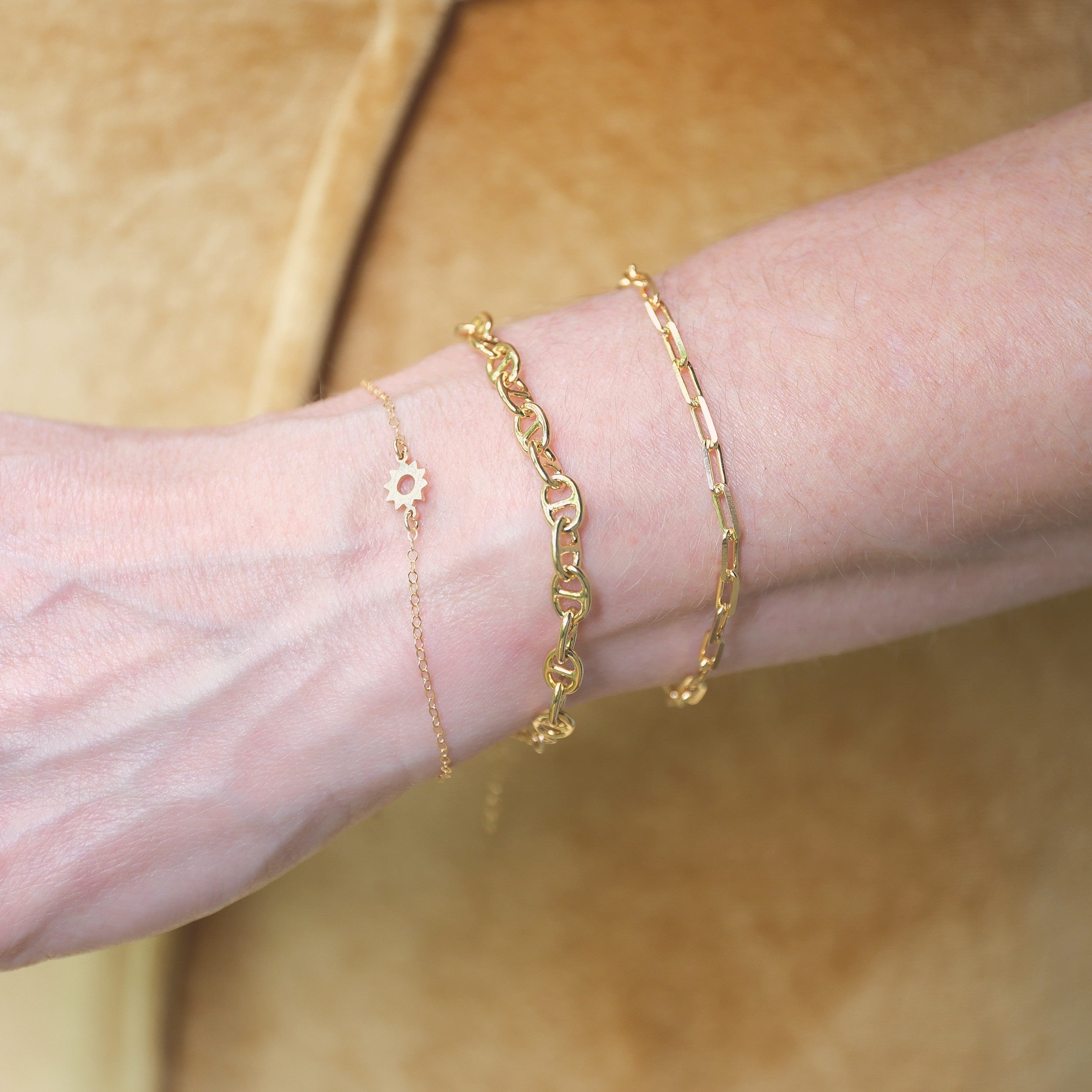 sun charm gold bracelet perfect for layering