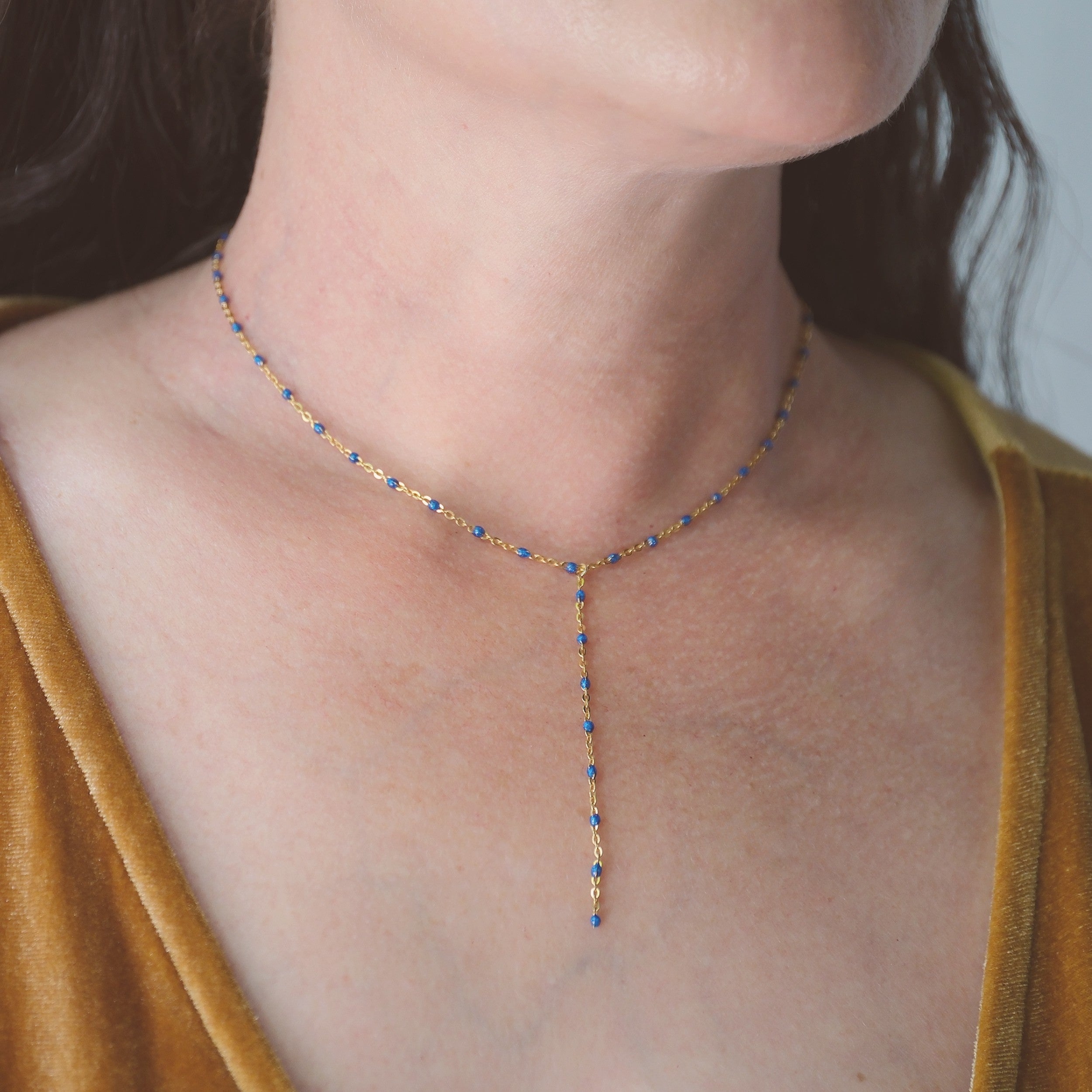 dainty enamel Y necklace in gold