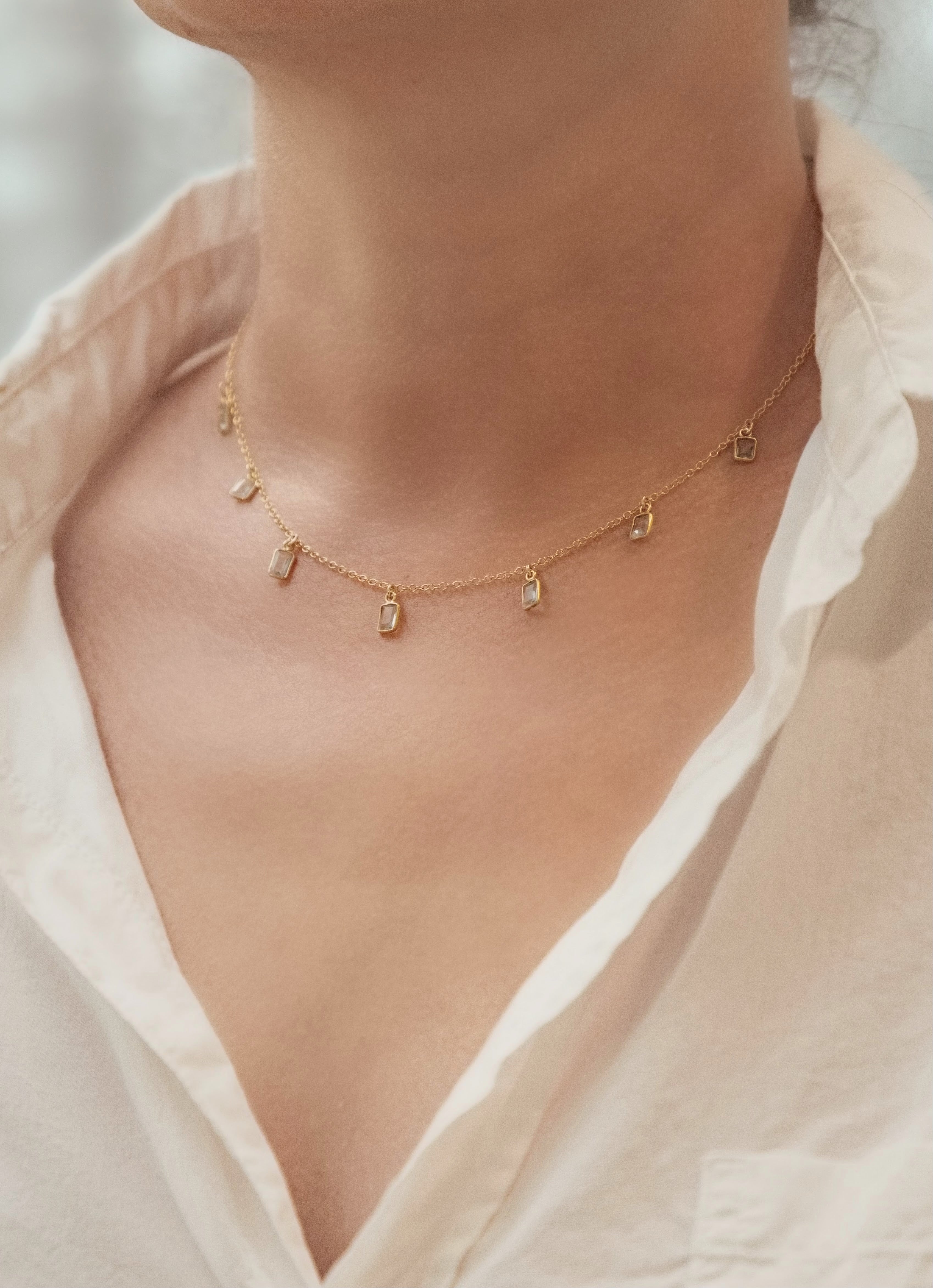 Minimalist aquamarine charm necklace
