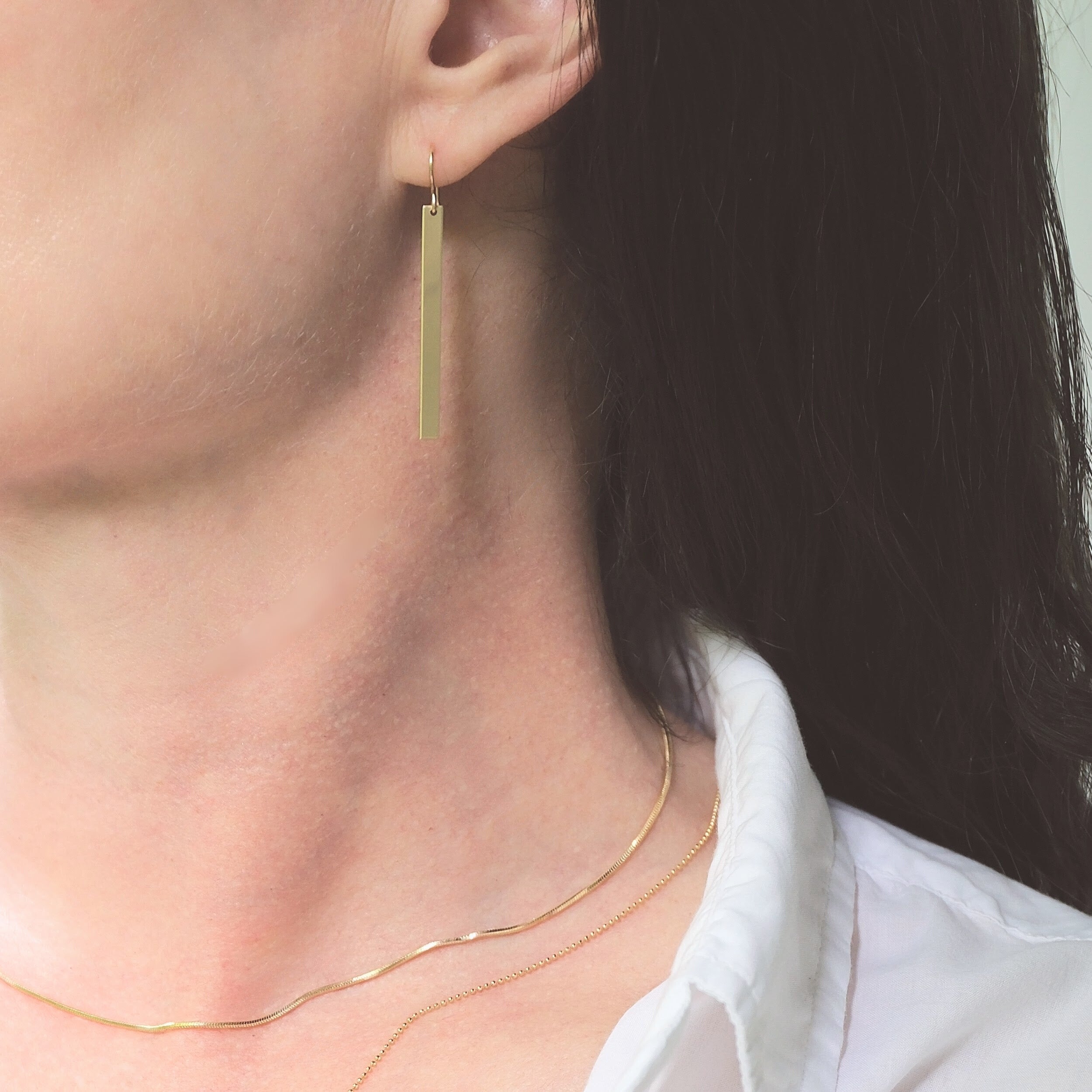Long Rectangle Bar Earrings | Sleek & Minimalist Gold Drop Design