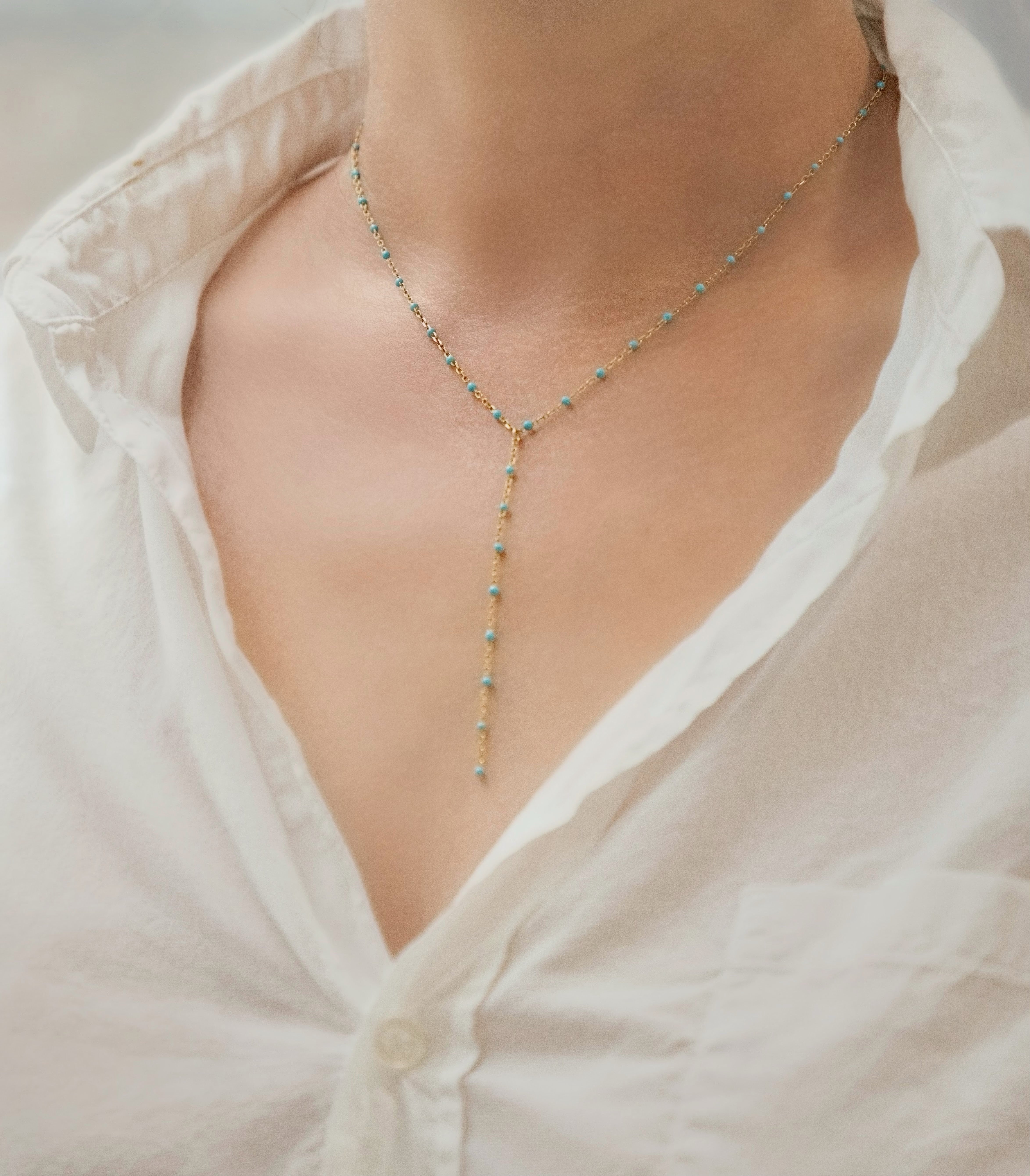 gold-filled enamel lariat necklace with Y drop